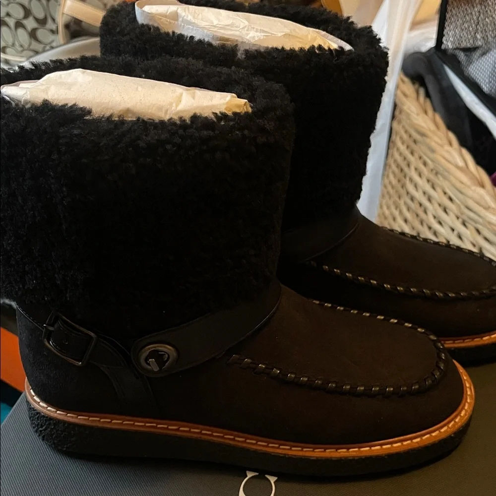 Coach Black Shearling Cuff Ankle Boot - Picture 10 of 10